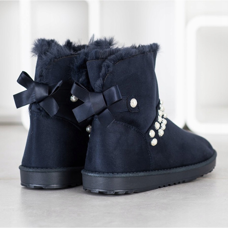 Queentina Navy Blue Mukluki Gyöngyökkel sötétkék 2