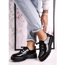 S.Barski Női Oxfords cipők a platformon S. Barski HX15 lakkozott fekete 2