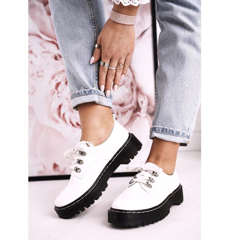 S.Barski Női Brogues Oxfordok a platformon S. Barski HX15 Lakkozott Fehér 1