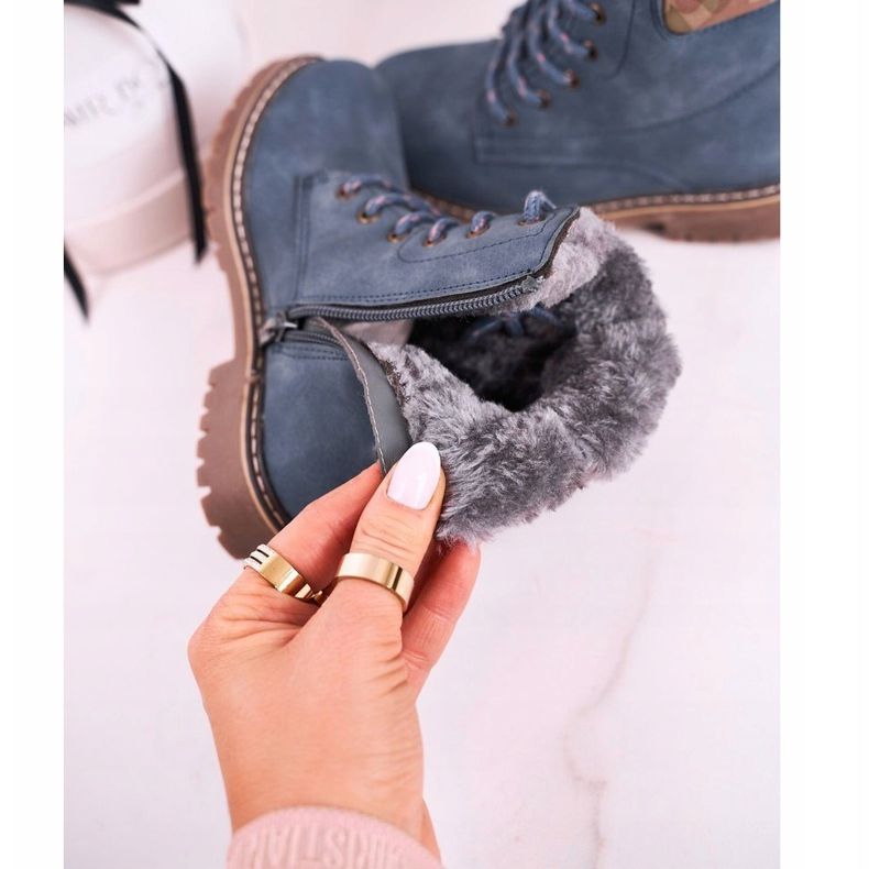 Apawwa Gyermekcsizma Trappers Fur Blue London bézs barna sötétkék 1