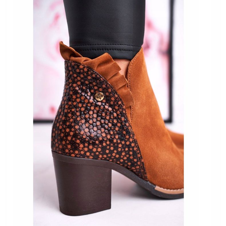 Női bőrcsizma magas sarkú Maciejka Red 04833 barna 1