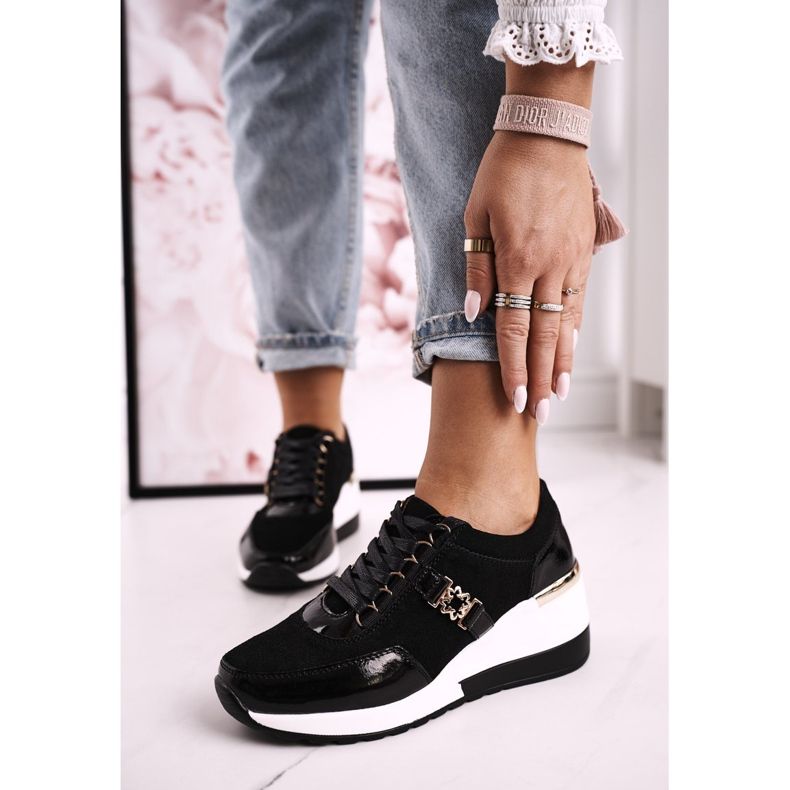 S.Barski Női bőr ék cipők Fekete arany Roxette aranysárga 2