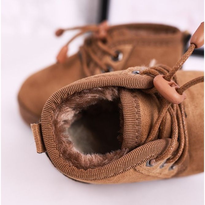 Gyermek fűzős hócsizma, melegen szőrme barna vadász 1