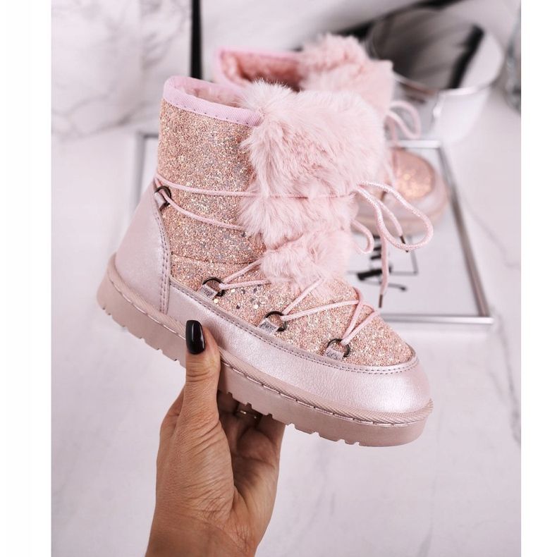 FRROCK Gyermek hócsizma szőrmés rózsaszín Minnie egérrel ezüst 2