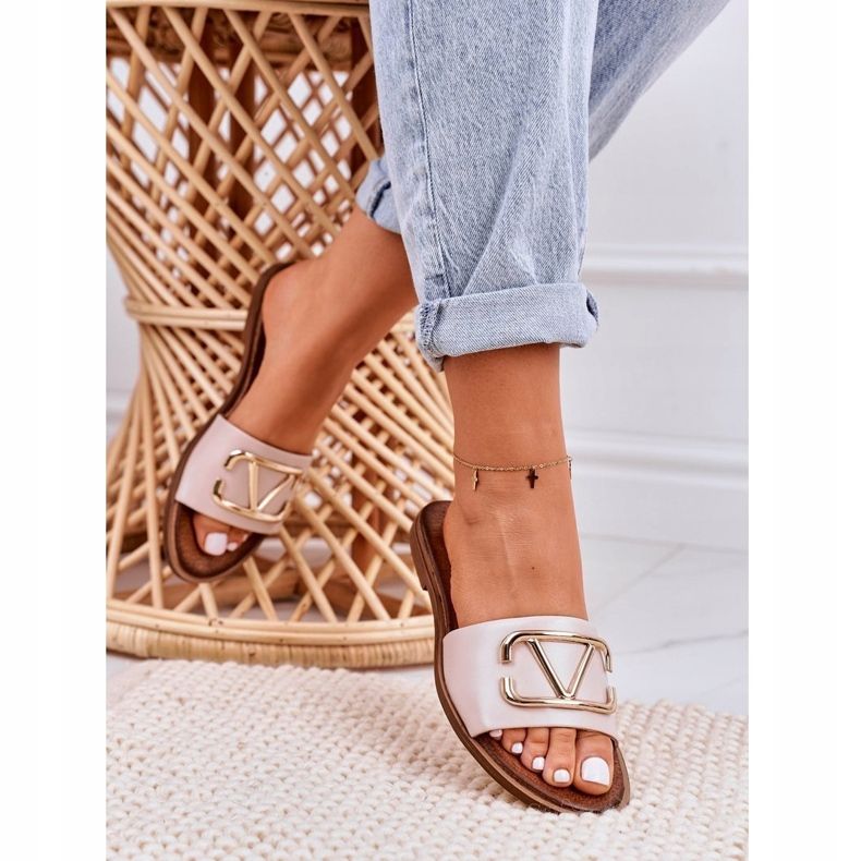 Nicole Női klasszikus bőrpapucs bézs Evie rózsaszín 1