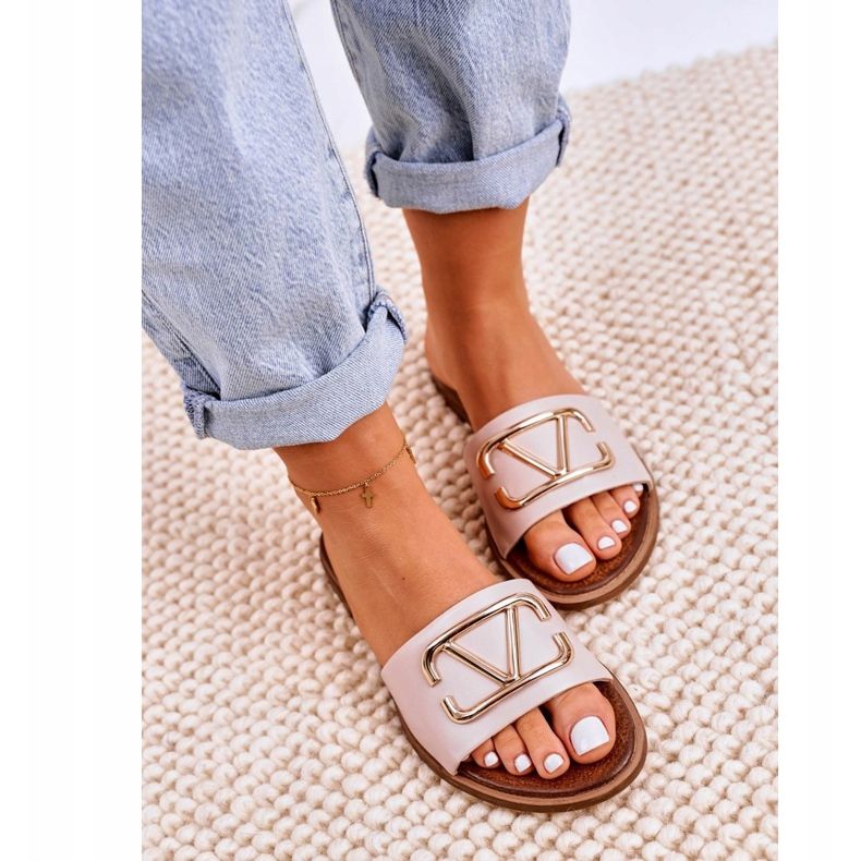 Nicole Női klasszikus bőrpapucs bézs Evie rózsaszín 2