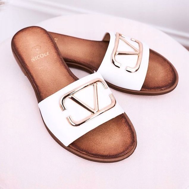 Nicole Női klasszikus bőrpapucs fehér Evie 2