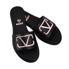 Nicole Női klasszikus bőrpapucs fekete Evie 1