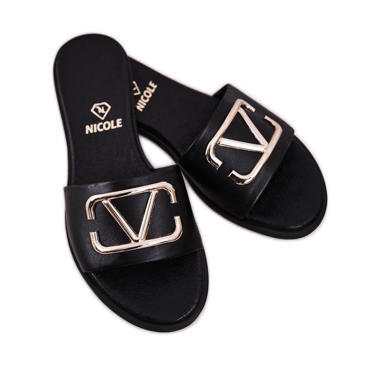 Nicole Női klasszikus bőrpapucs fekete Evie 1