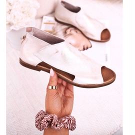 Nicole Női lapos bőr szandál fehér Natalie aranysárga 2