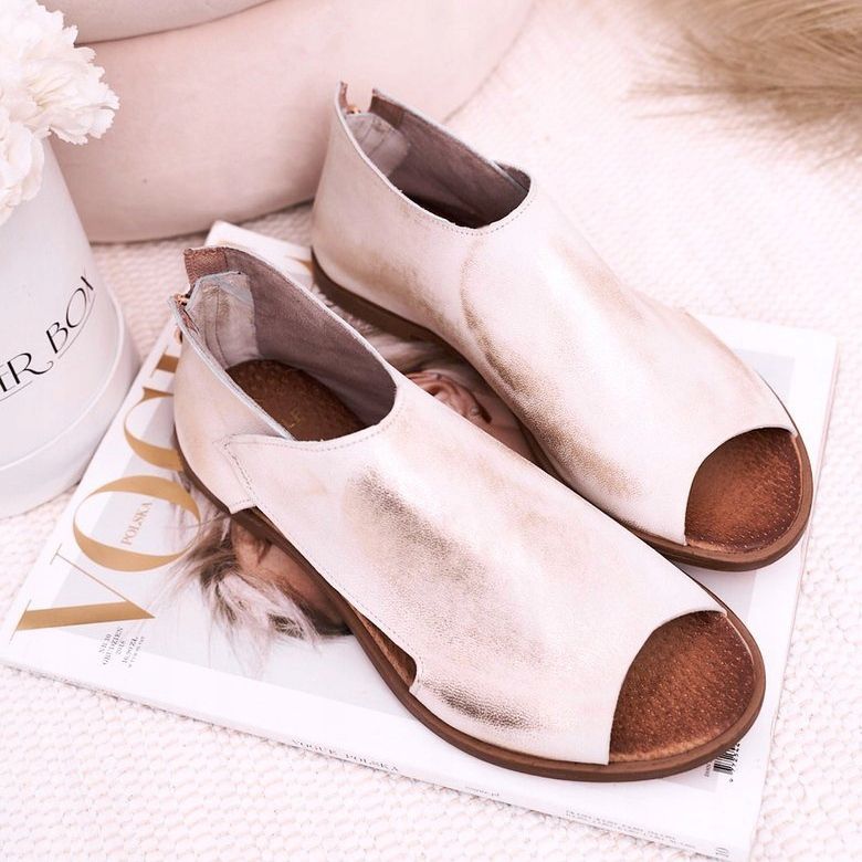 Nicole Női lapos bőr szandál fehér Natalie aranysárga 1