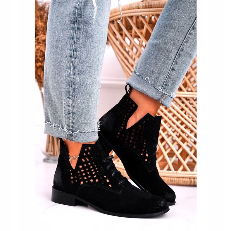 Nicole Női Áttört Velúr Fekete Susannah csizma 2