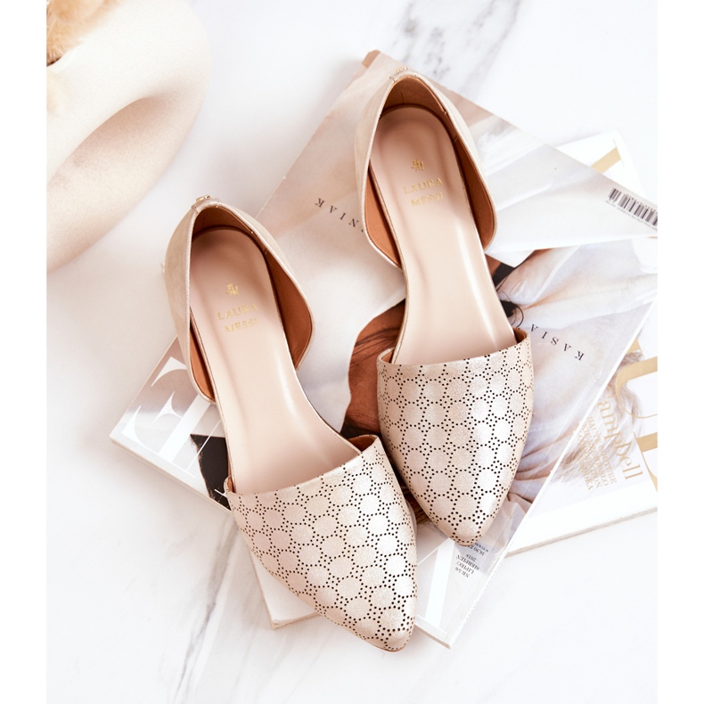 Elegáns bőr balerinák Laura Messi 1110 Arany benzin sokszínű 1