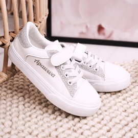 Apawwa Gyermekcipők Brocade fehér és ezüst kamillával 2