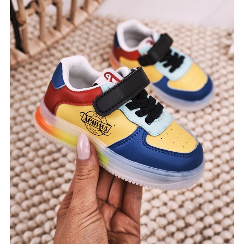 Apawwa Gyermek sportcipő LED -es talpú többszínű robogóval kék sárga 2