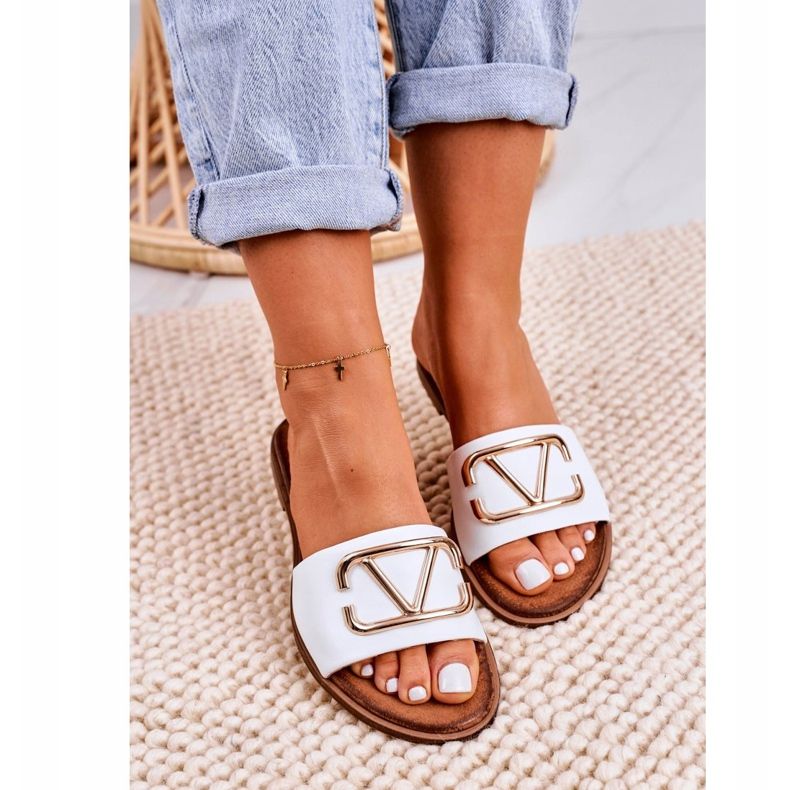 Nicole Női klasszikus bőrpapucs fehér Evie 1