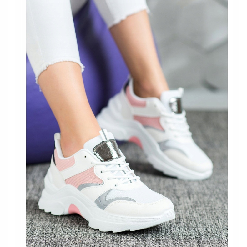 SHELOVET Stílusos Merlin cipők fehér rózsaszín ezüst 1