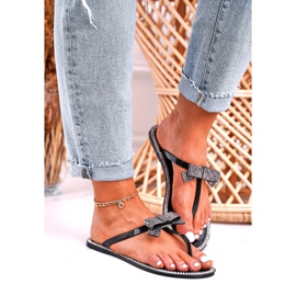 LU BOO Női gumi papucs fekete papucs Deross strassz 1