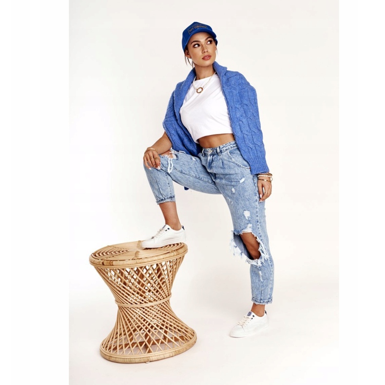 Női bőr cipők Big Star BB274211 Fehér és sötétkék 2