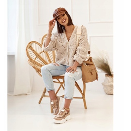 Női tornacipő egy masszív talpú khaki ábrándozón bézs barna aranysárga 2