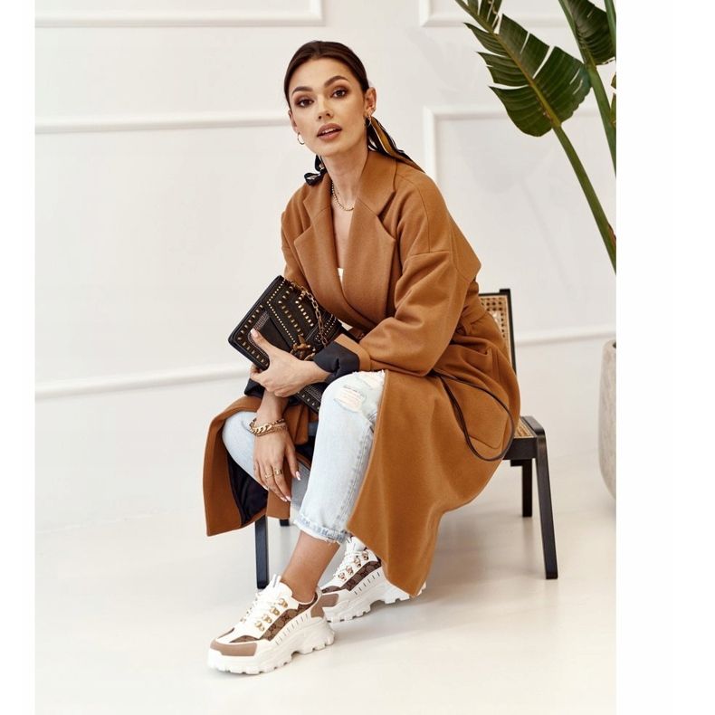 Női cipők egy masszív talpfehér álmodozón bézs barna aranysárga 1