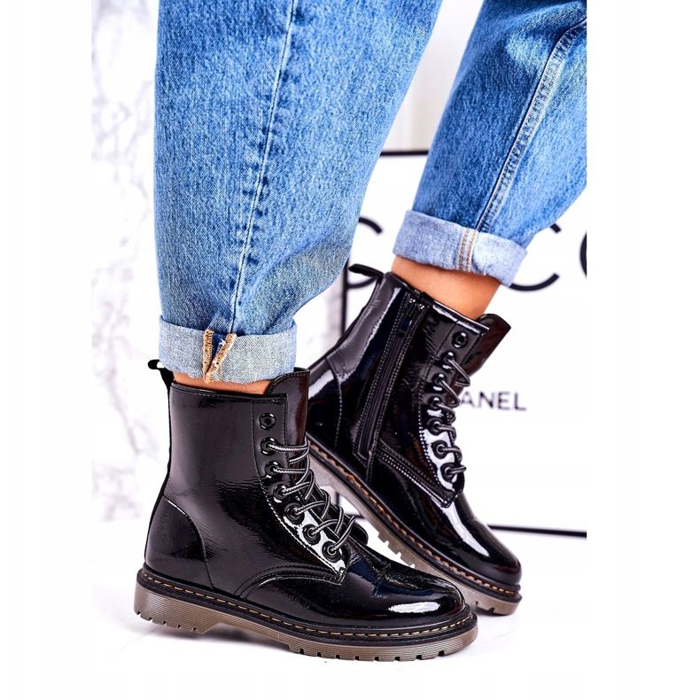 Női meleg csizma lakkozott csizma Black Thunder fekete 3