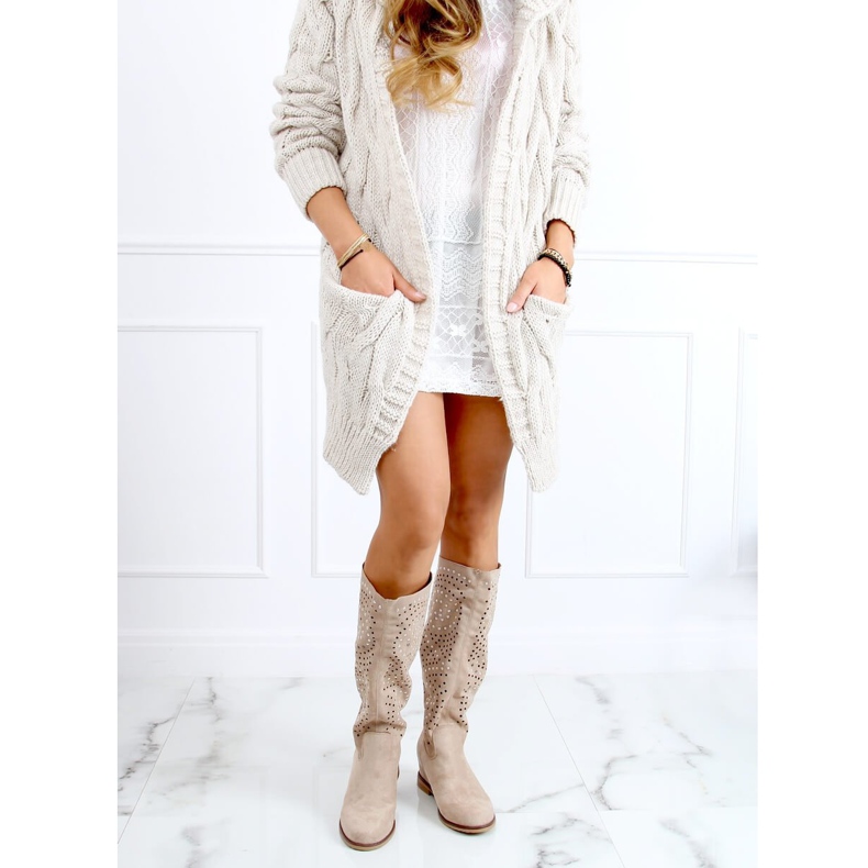 Áttört csizma rejtett ék bézs ST-56P Bézs 2