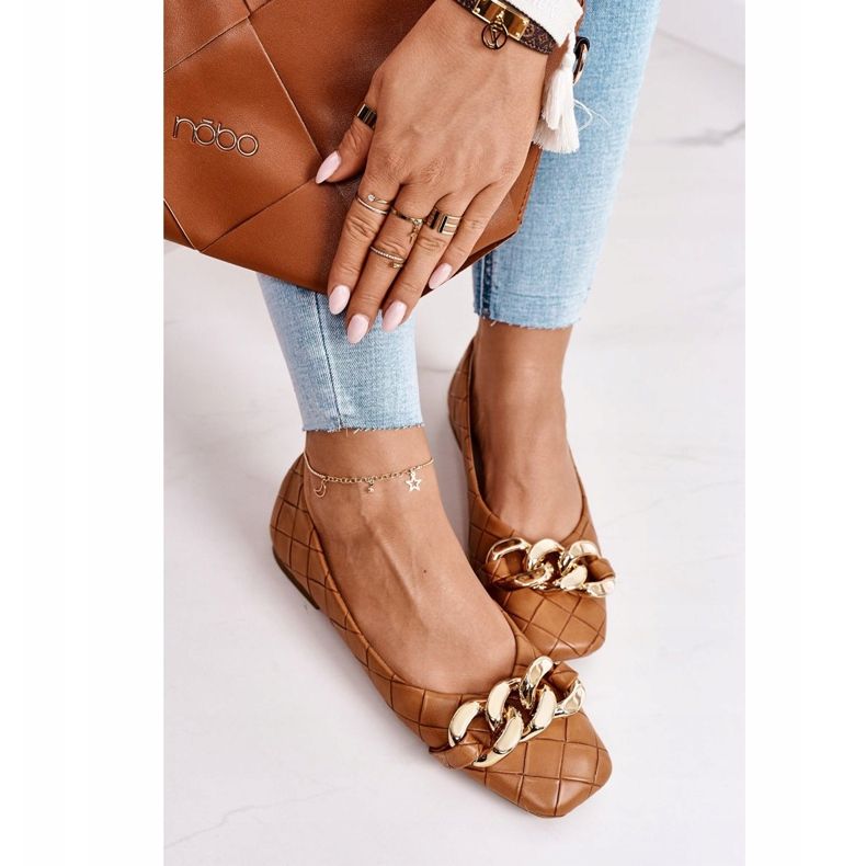 PS1 Elegáns steppelt balerinák teve kókusz lánccal barna 2 PS1 Elegáns steppelt balerinák teve kókusz lánccal barna 2