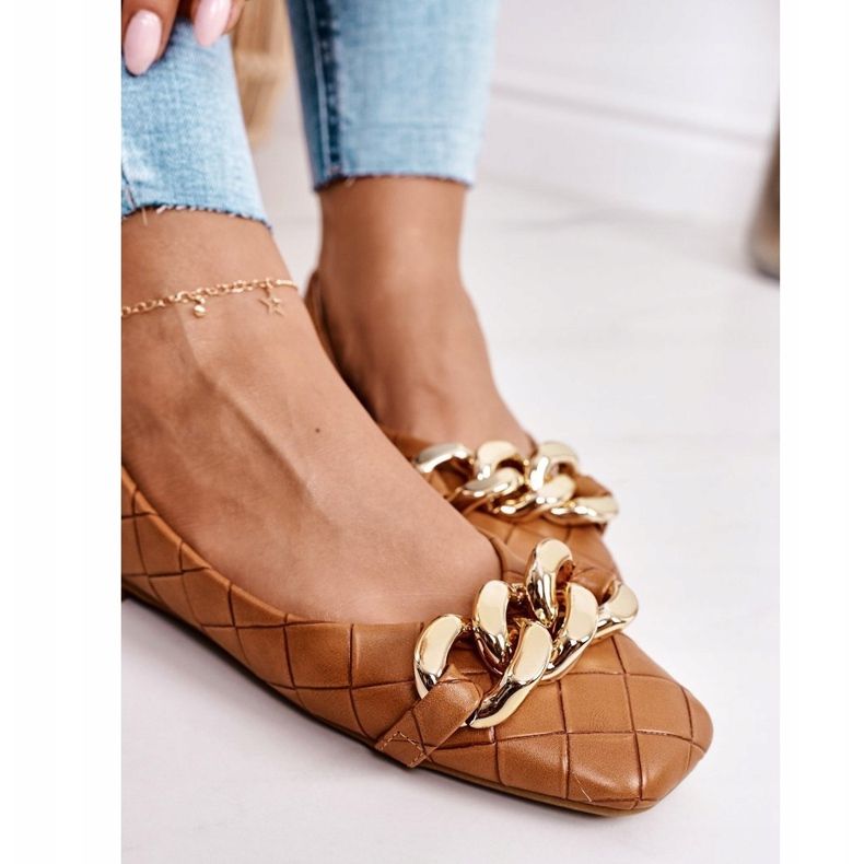 PS1 Elegáns steppelt balerinák teve kókusz lánccal barna 1 PS1 Elegáns steppelt balerinák teve kókusz lánccal barna 1