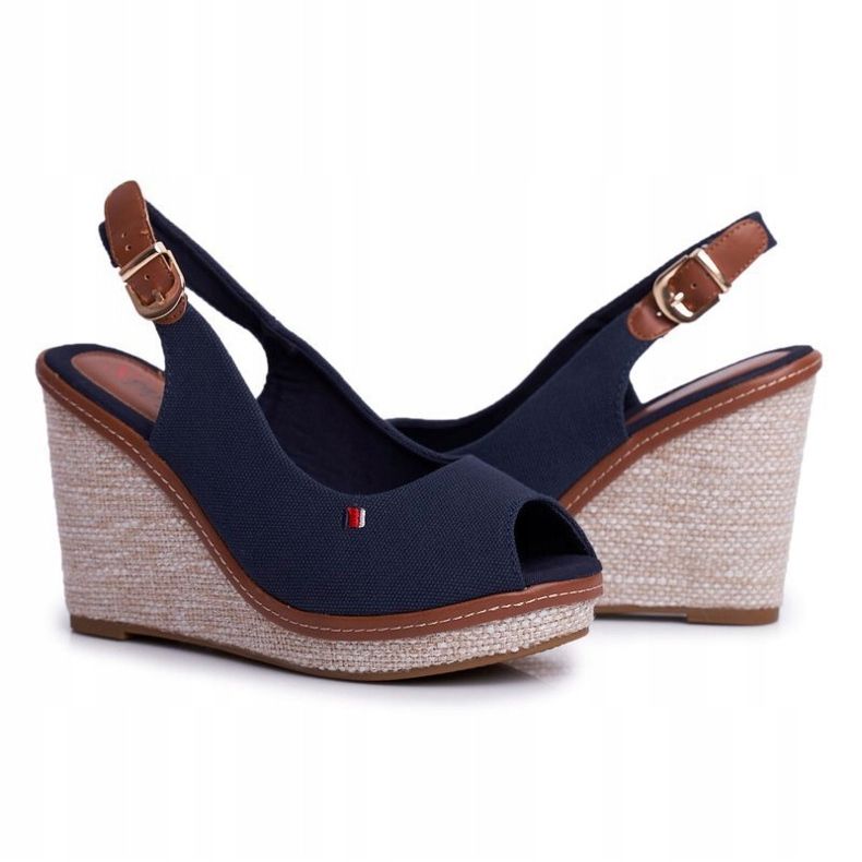 PS1 Tommy Navy Blue szandál fonott ék sarkán sötétkék 2