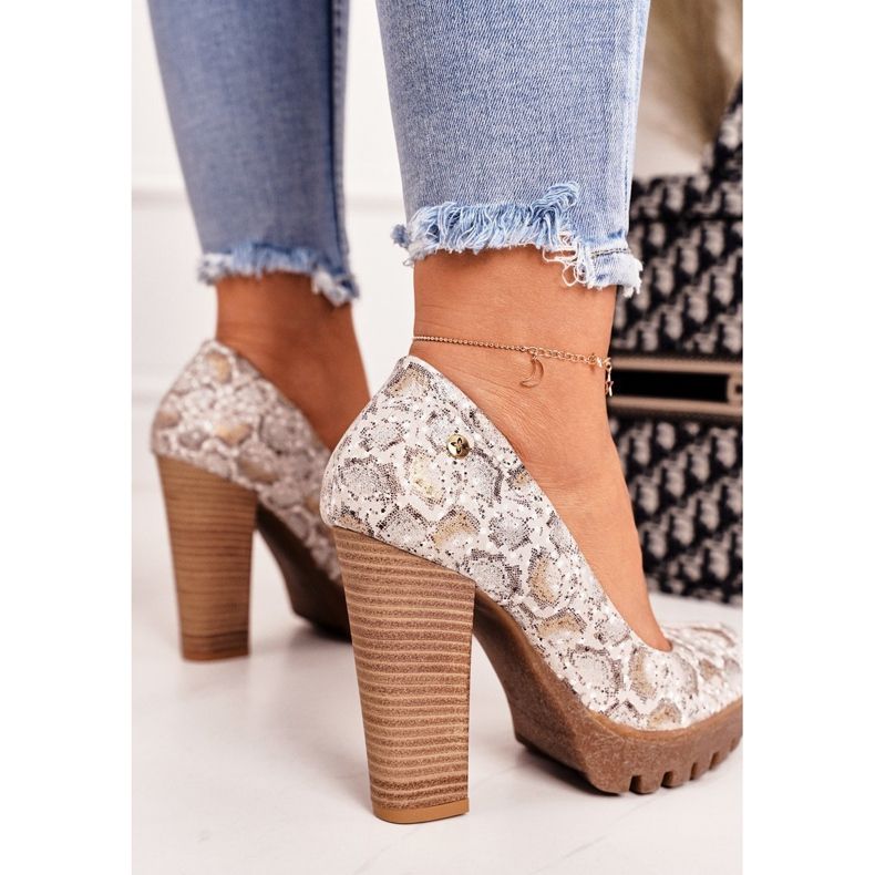 Szivattyúk egy rúdon és platformon Maciejka Gold-Beige 02629-25 bézs barna aranysárga 2