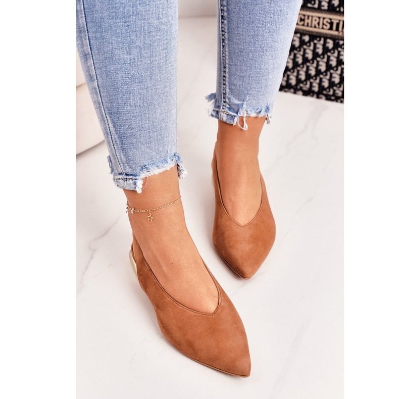 Velúr balerinák arany sarkún Laura Messi 2127 Teve barna 2