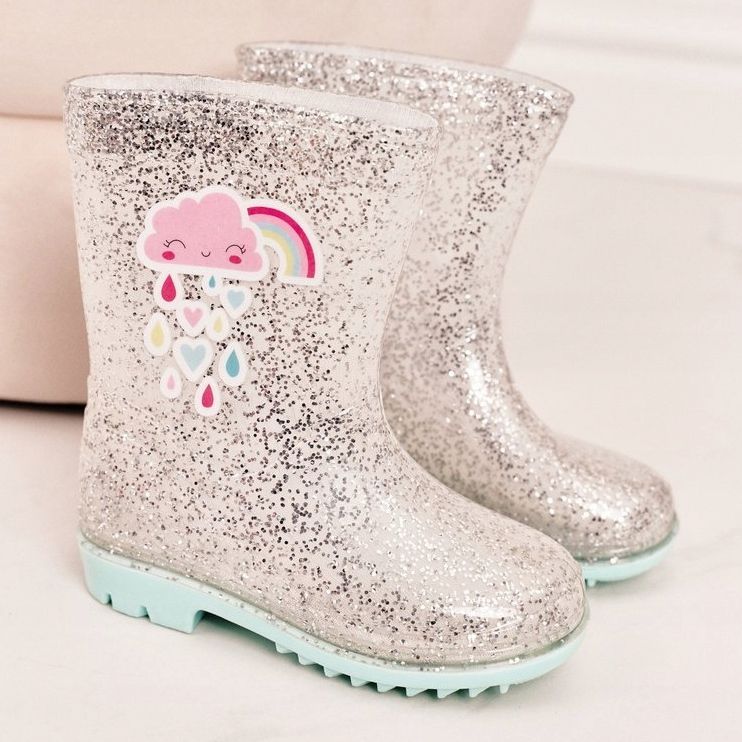 Gyermek brokát galoszok ezüst felhővel bézs 1