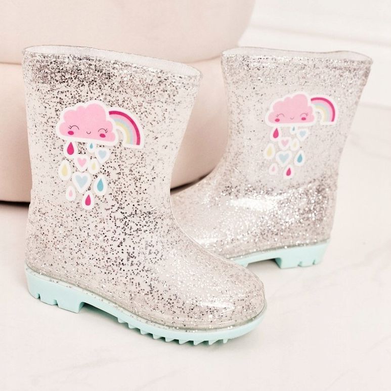 Gyermek brokát galoszok ezüst felhővel bézs 2