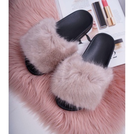 SEA Női bézs papucs szőrmével NiceFur szürke 3