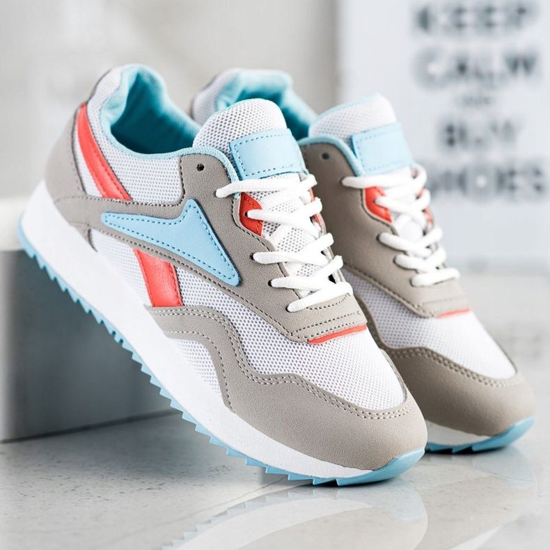 SHELOVET Hálós sportcipők fehér kék narancssárga szürke 2