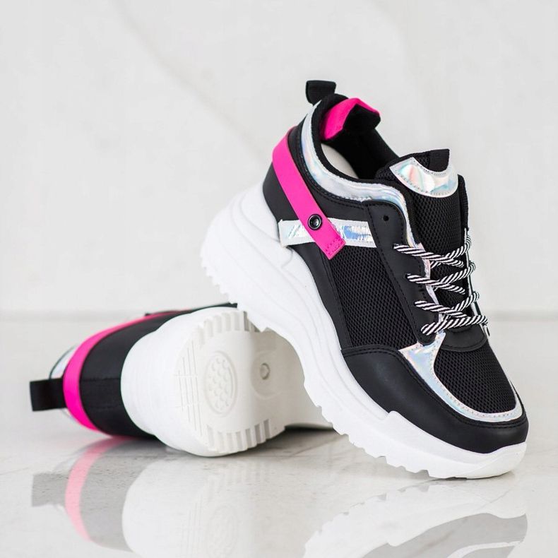 Marquiz Wedge Cipők fekete rózsaszín 1