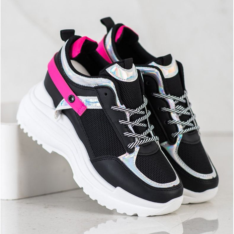 Marquiz Wedge Cipők fekete rózsaszín 2