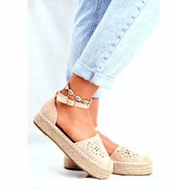 SEA Női espadrillák bézs színű Palermo lenvászon platformon 3