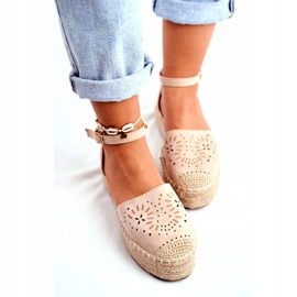 SEA Női espadrillák bézs színű Palermo lenvászon platformon 4