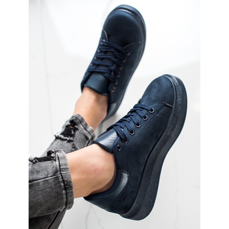 SHELOVET Velúr cipők a platformon sötétkék kék 2