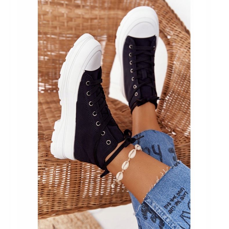 FB2 Női magas tornacipő egy nagy talpú fekete Trissy -n 1