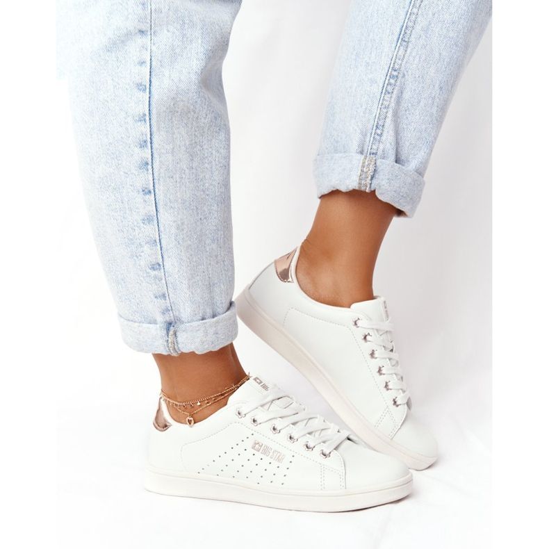 Női bőr cipők Big Star DD274583 fehér-réz aranysárga 1