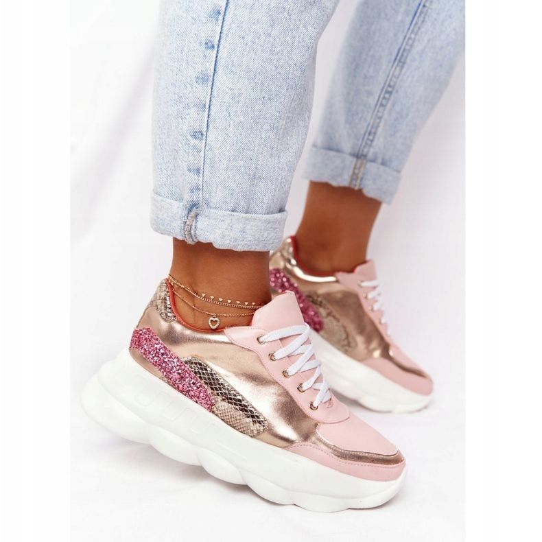 Női sportcipő a platformon lu boo pink rózsaszín aranysárga 2