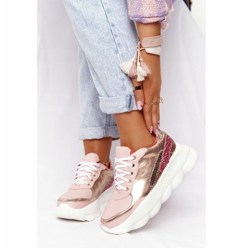 Női sportcipő a platformon lu boo pink rózsaszín aranysárga 1