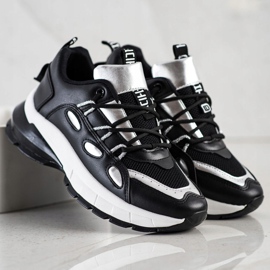 SHELOVET Stílusos öko bőr cipők fekete ezüst 1