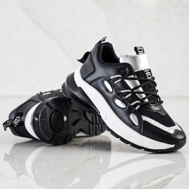 SHELOVET Stílusos öko bőr cipők fekete ezüst 2