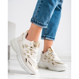 SHELOVET Stílusos öko bőr cipők bézs aranysárga 1