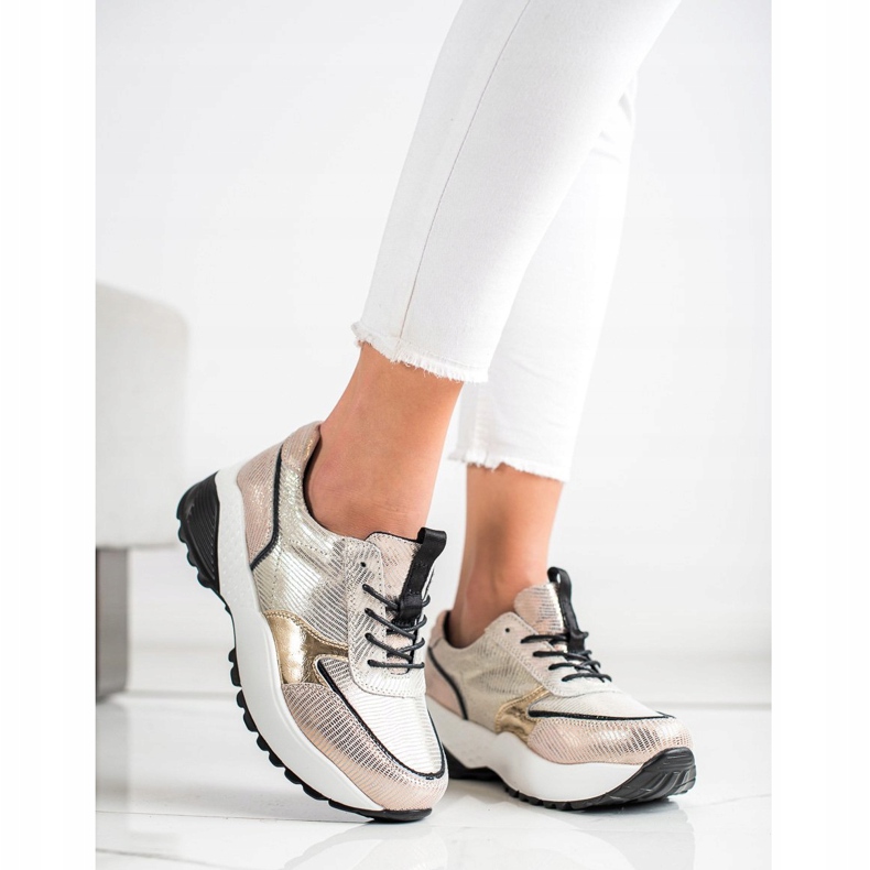 VINCEZA Arany bőr cipők fekete aranysárga 2