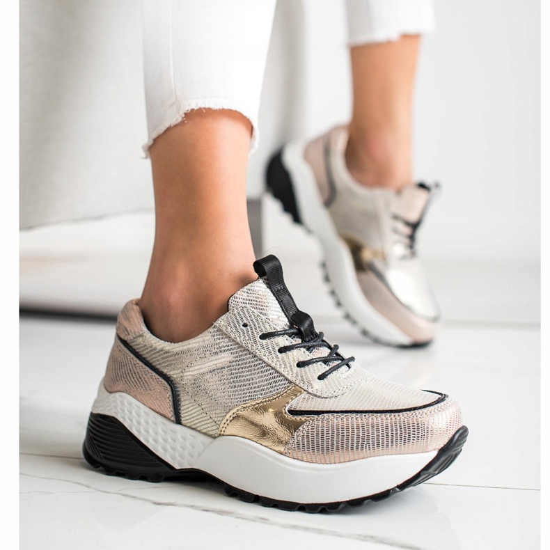 VINCEZA Arany bőr cipők fekete aranysárga 1